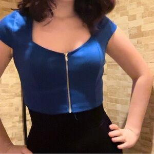Blue zip up crop top vintage 90s